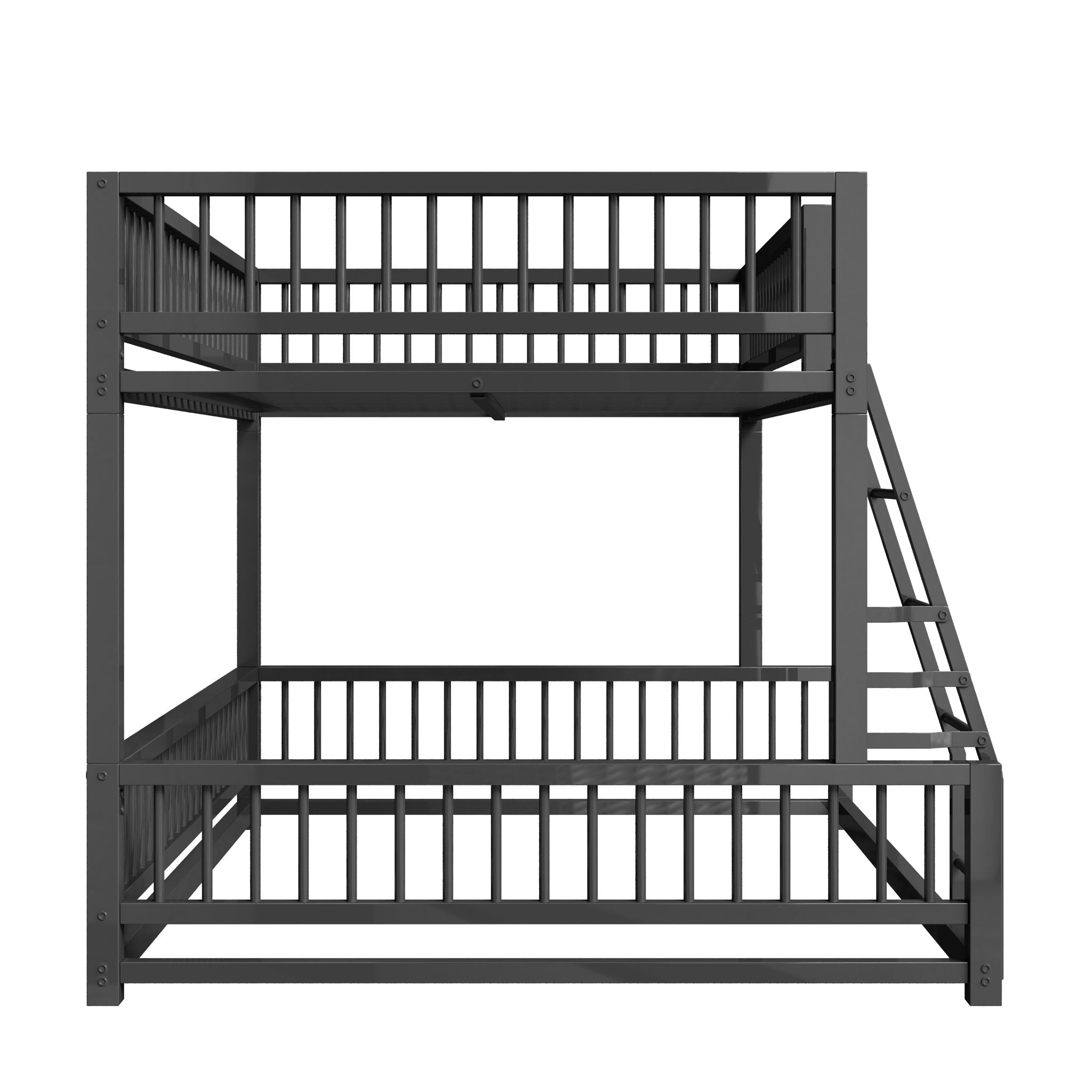 Bunk Bed Frame With Ladder And Safety Guardrails