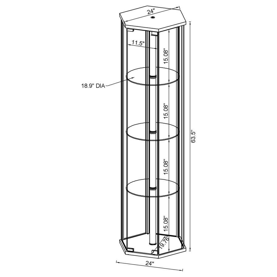 Coaster Fine Furniture Zahavah - 4-Shelf Hexagonal Clear Glass Curio Cabinet | Meri Furniture