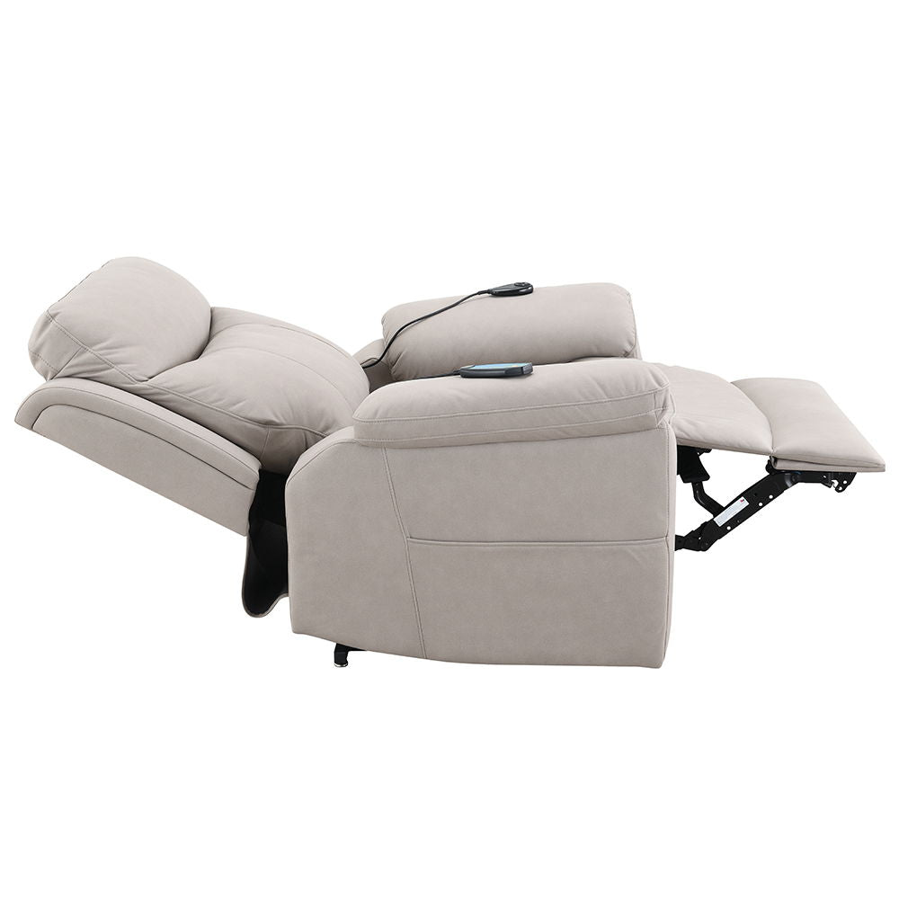 Chriki - Power Recliner With Lift & Heating & Massage - Beige Chenille & Black
