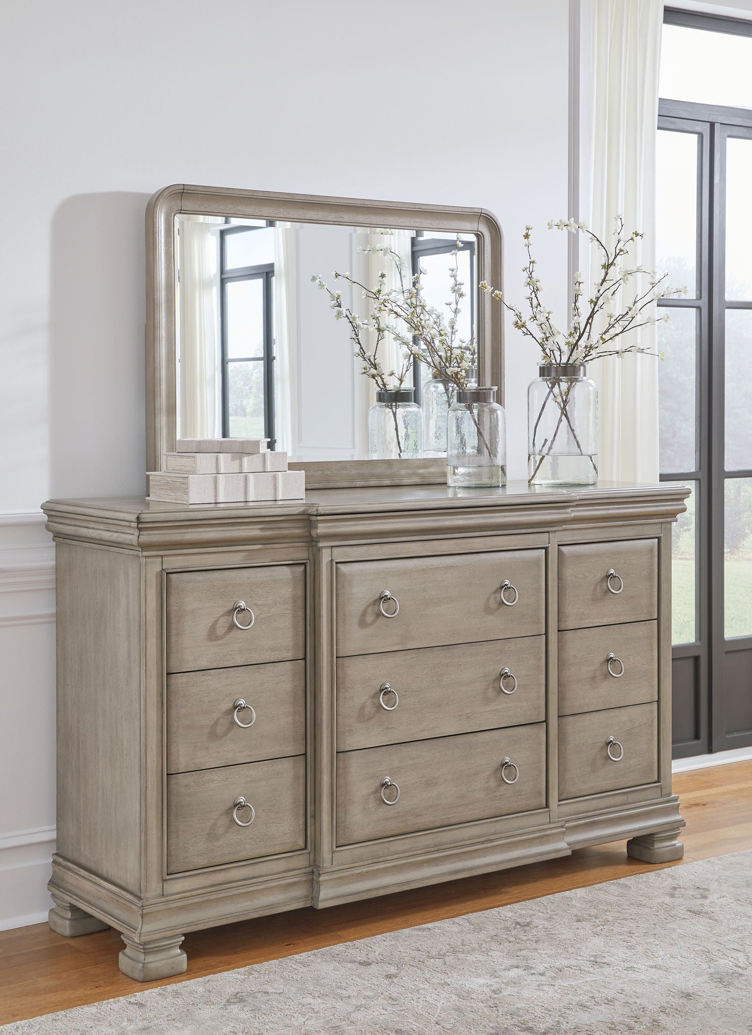 Lexorne - Dresser And Mirror - Gray