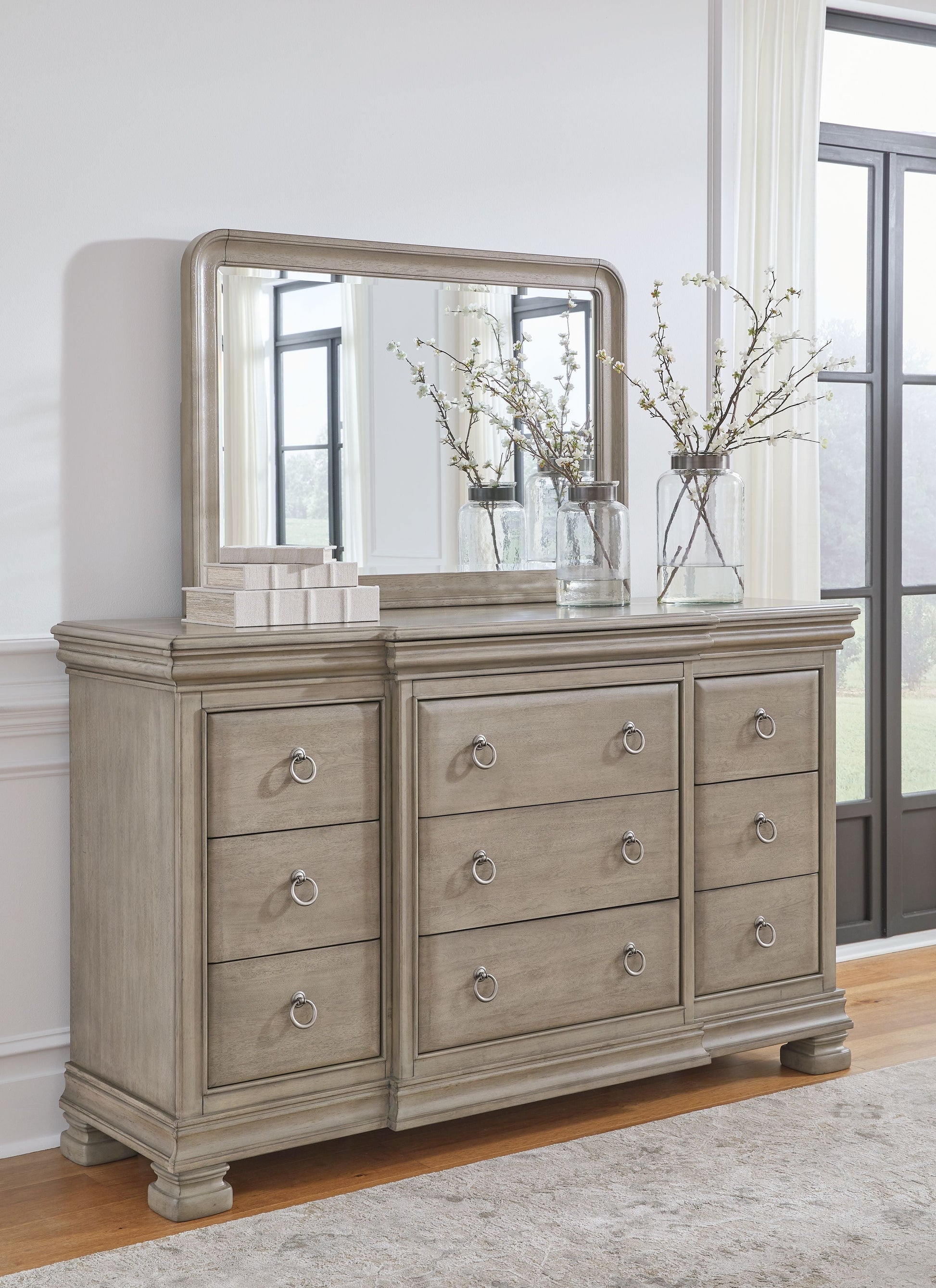Signature Design by Ashley® Lexorne - Gray - Dresser And Mirror | Meri Furniture
