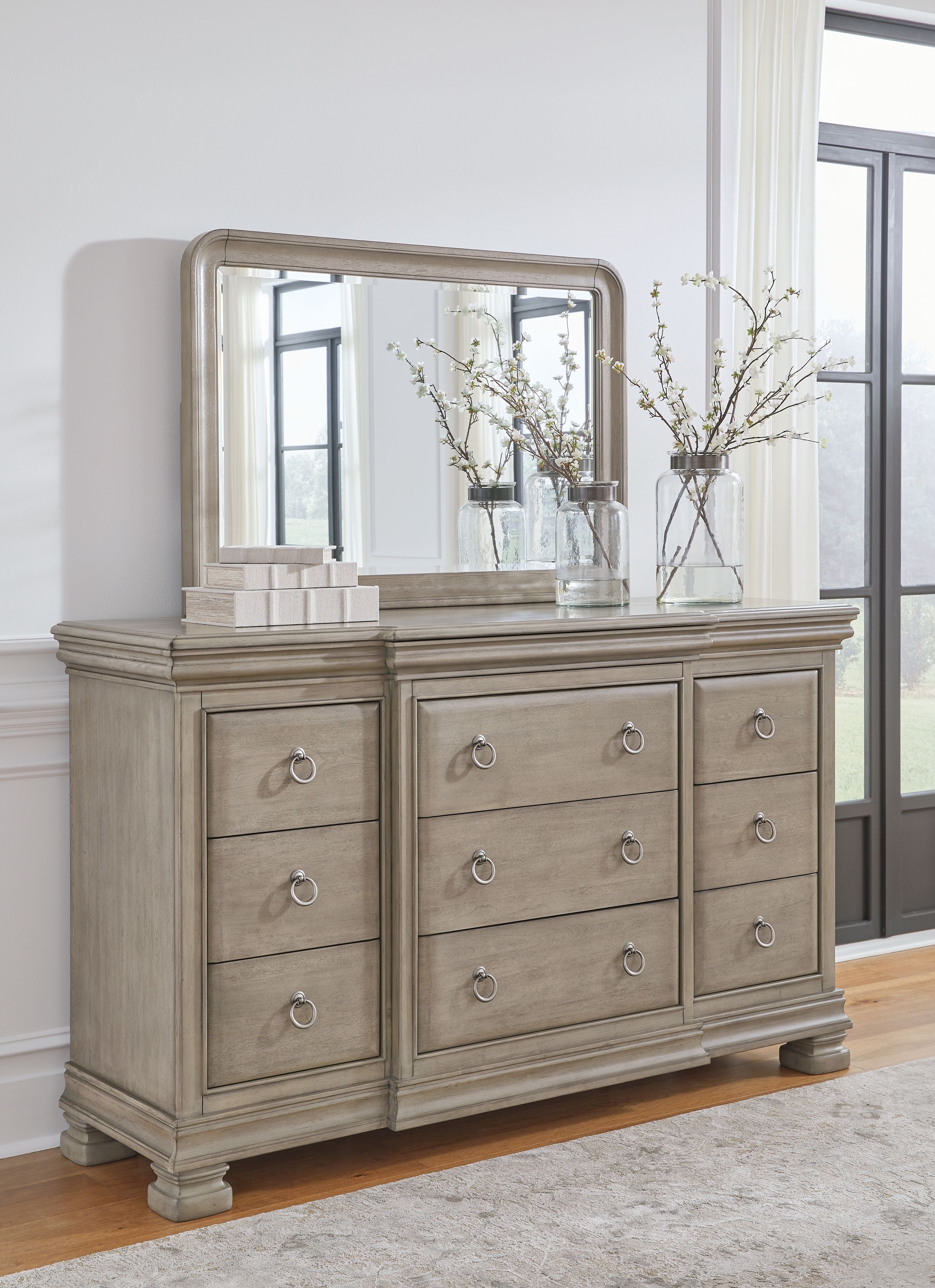 Signature Design by Ashley® Lexorne - Gray - Dresser And Mirror | Meri Furniture