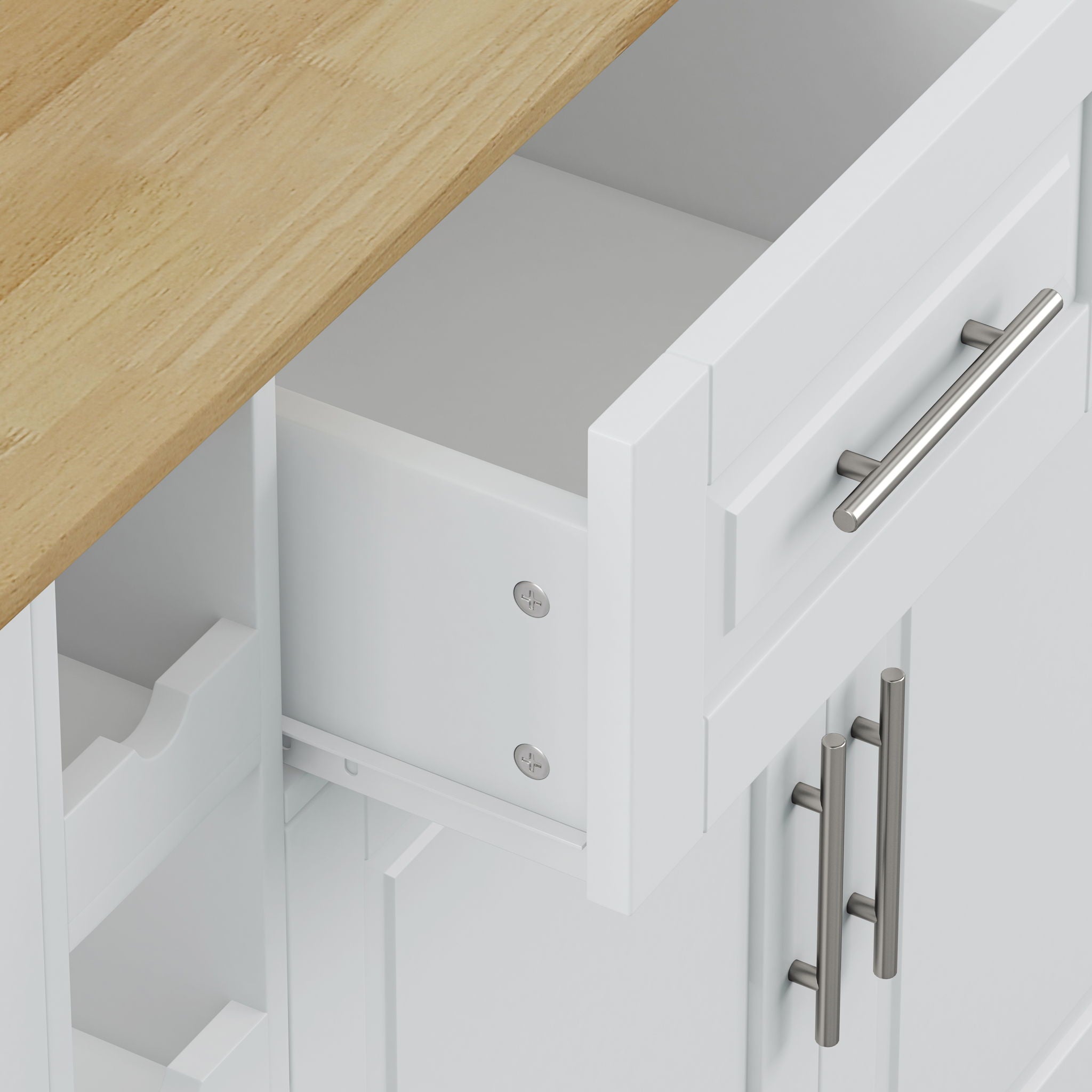 Kitchen Island Cart With 2 Door Cabinet, 2 Drawers, Spice Rack, Towel Holder, Wine Rack, And Foldable Top - White