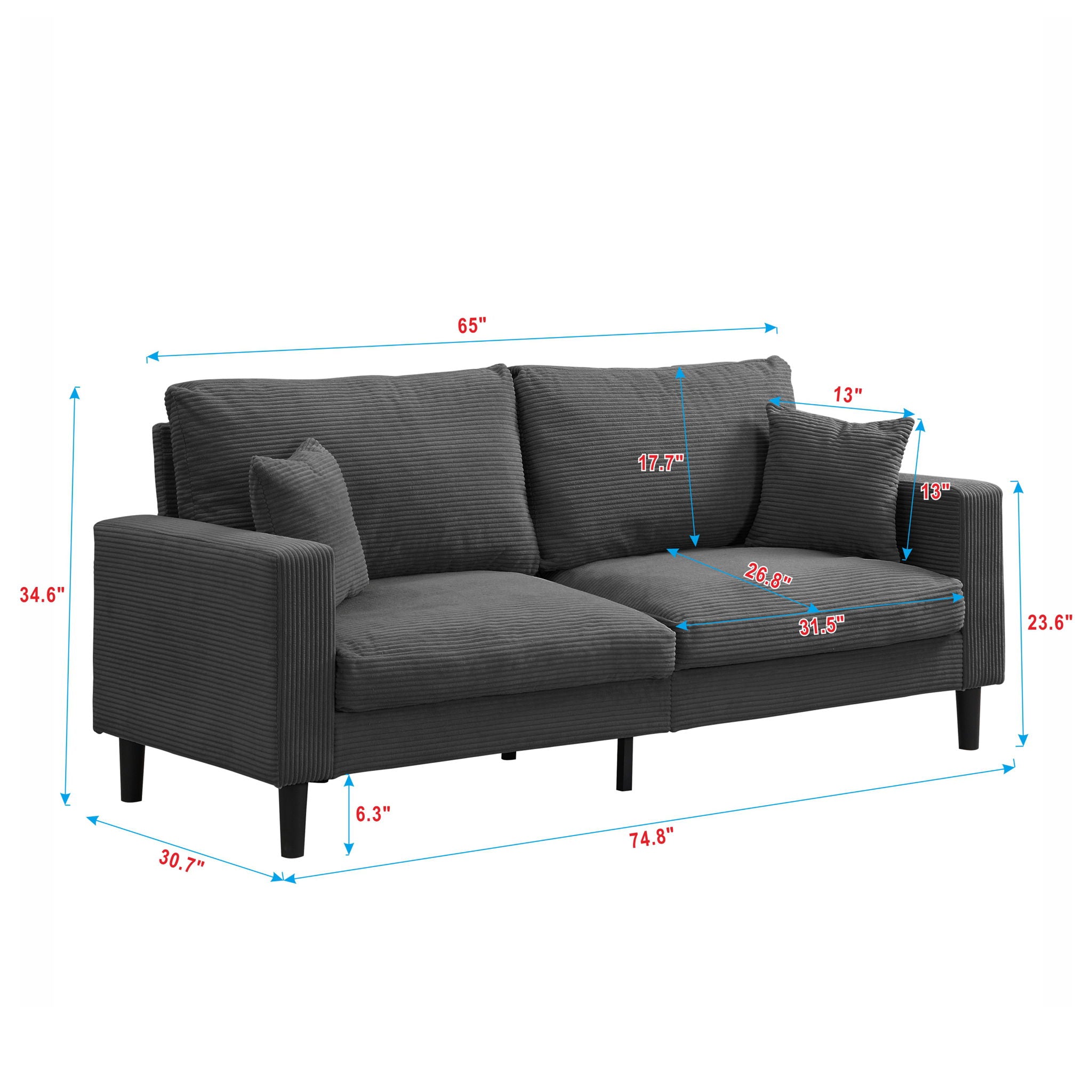 Modern Upholstered Resilience Three Seater Sofa