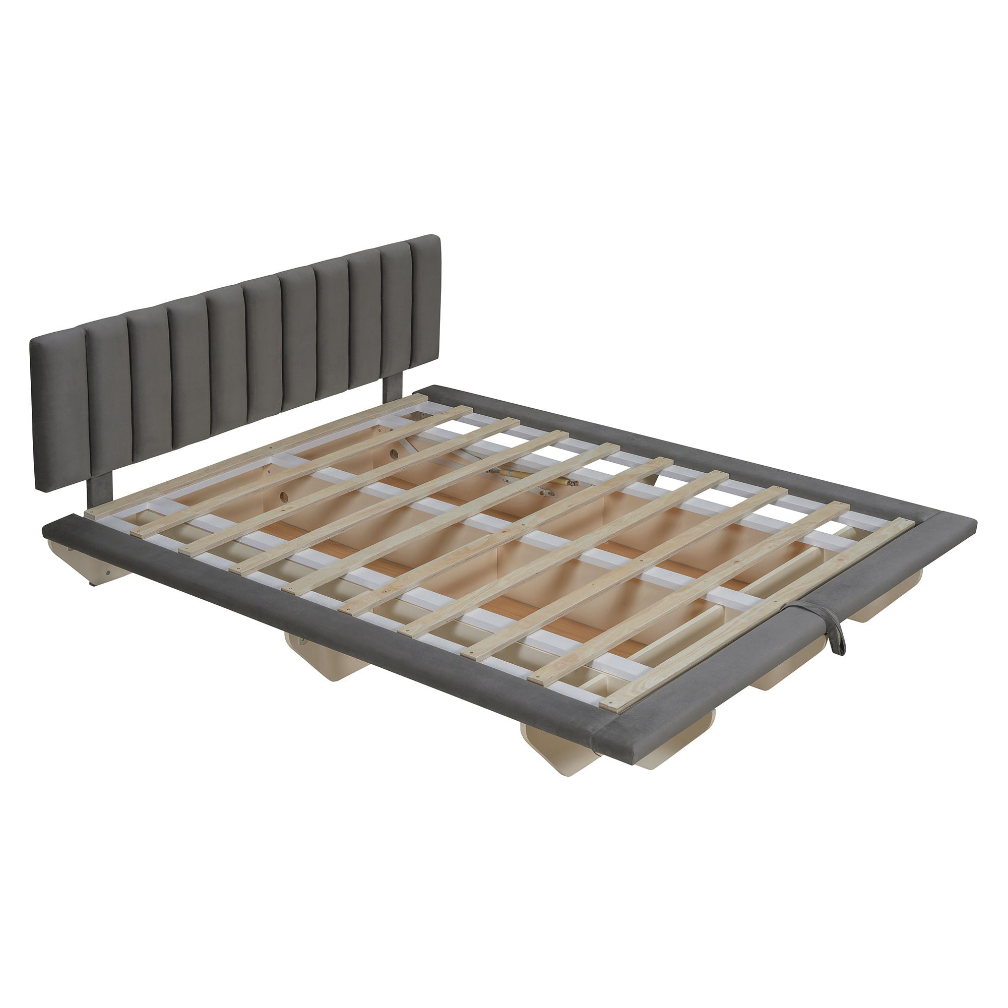 Upholstered Floating Hydrualic Platform Bed With LED Light And USB Port