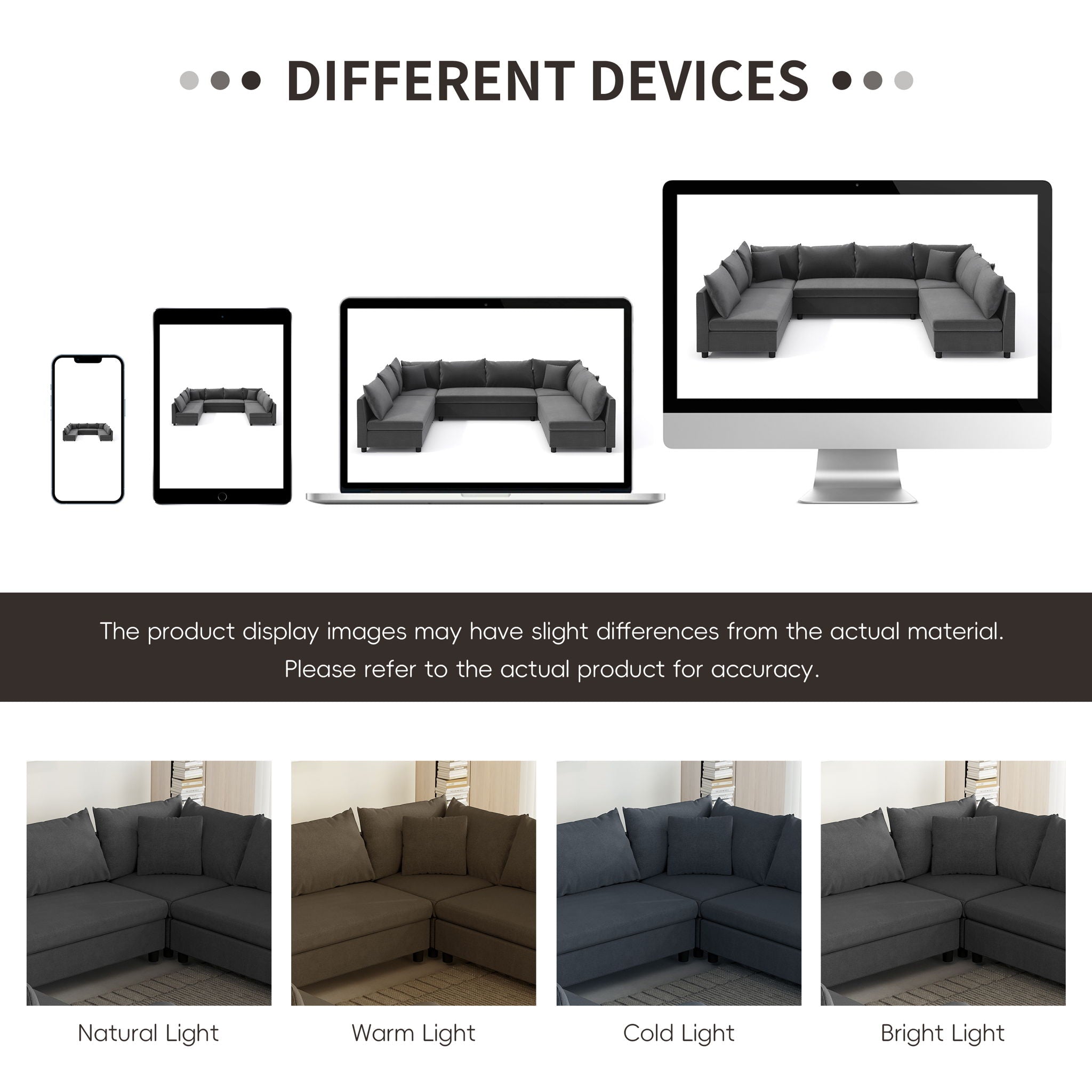 Modular Sectional Reversible U Shaped Couch Set, Free Combination Minimalist Style Oversized 8 Seat Convertible Sofa