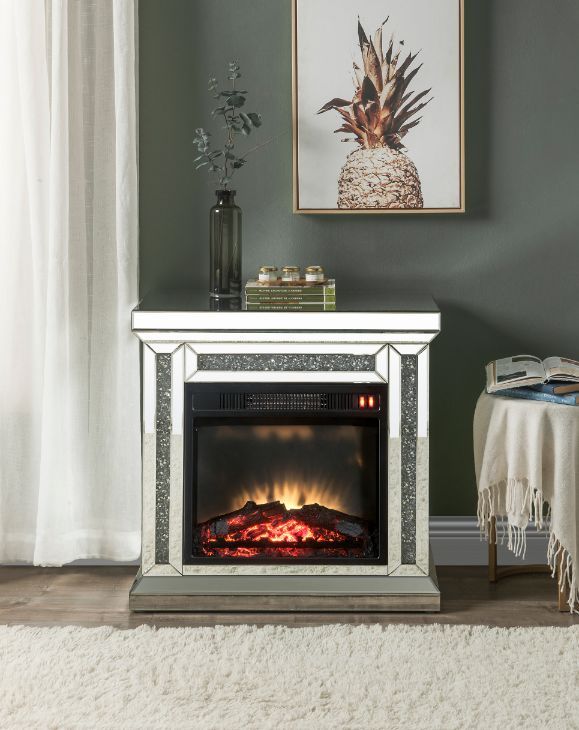 ACME Noralie - Fireplace - Mirrored & Faux Diamonds - 29" | Meri Furniture