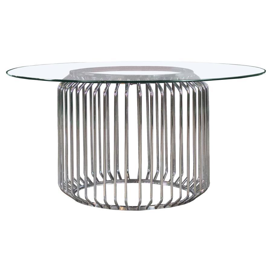 Coaster Fine Furniture Veena - 5 Piece Round Glass Top Dining Table Set - Chrome | Meri Furniture