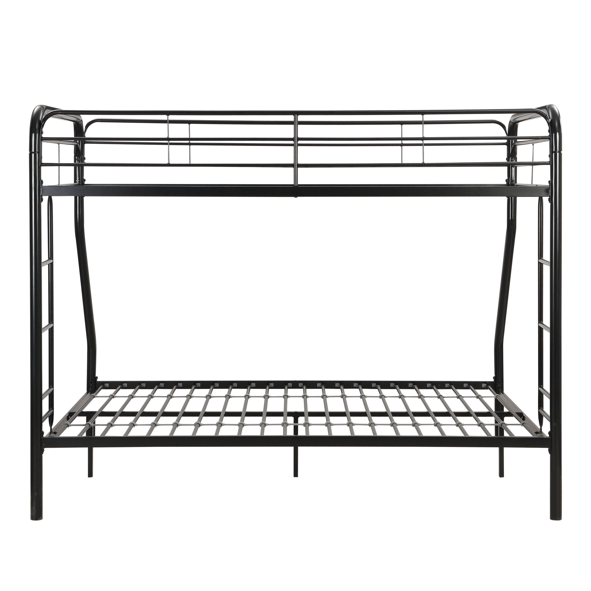 Modern Twin Over Full Metal Bunk Bed With Trundle And Dual Side Ladder And Metal Design - Black / Brown