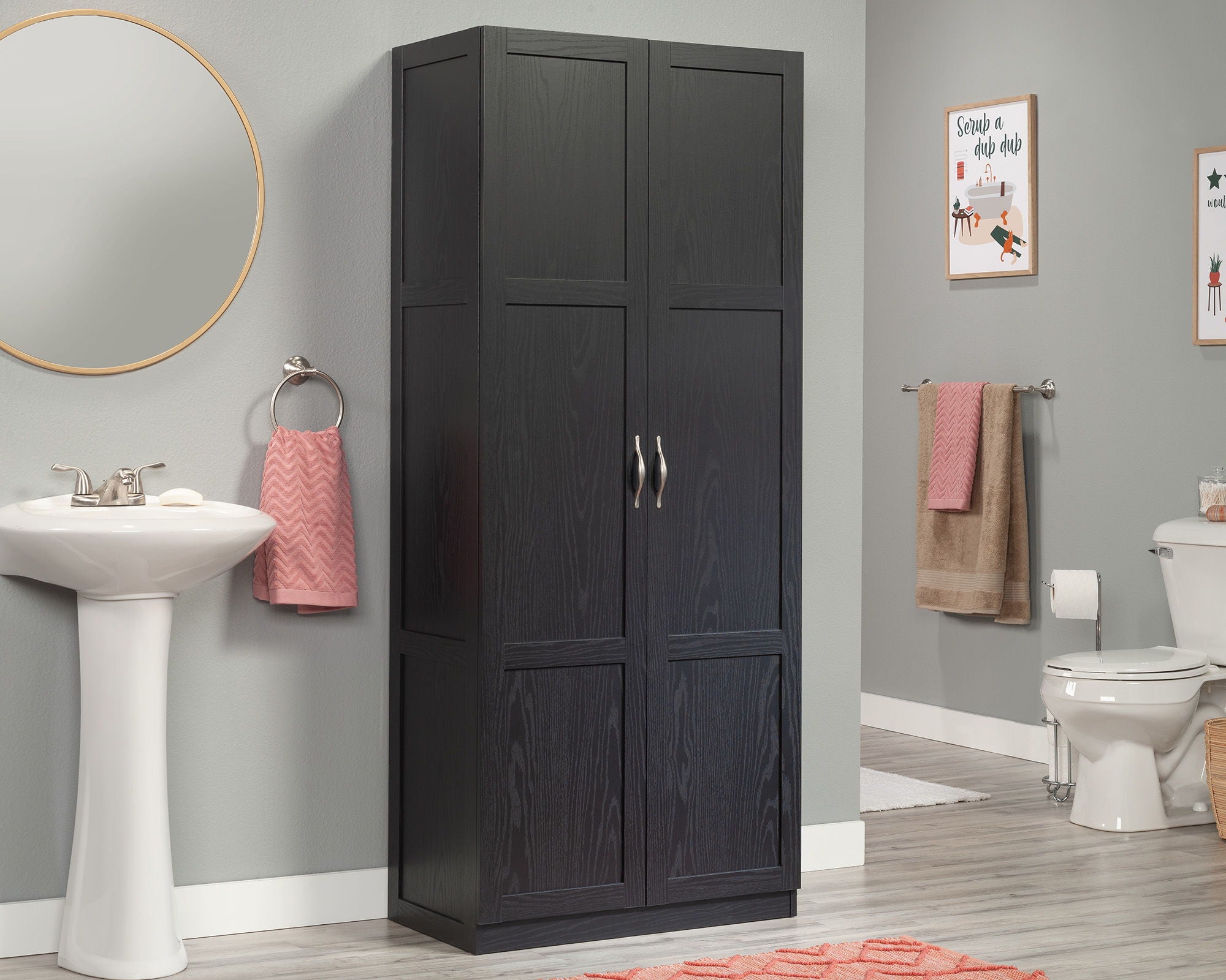 2-Door Storage Cabinet with Shelves in Black