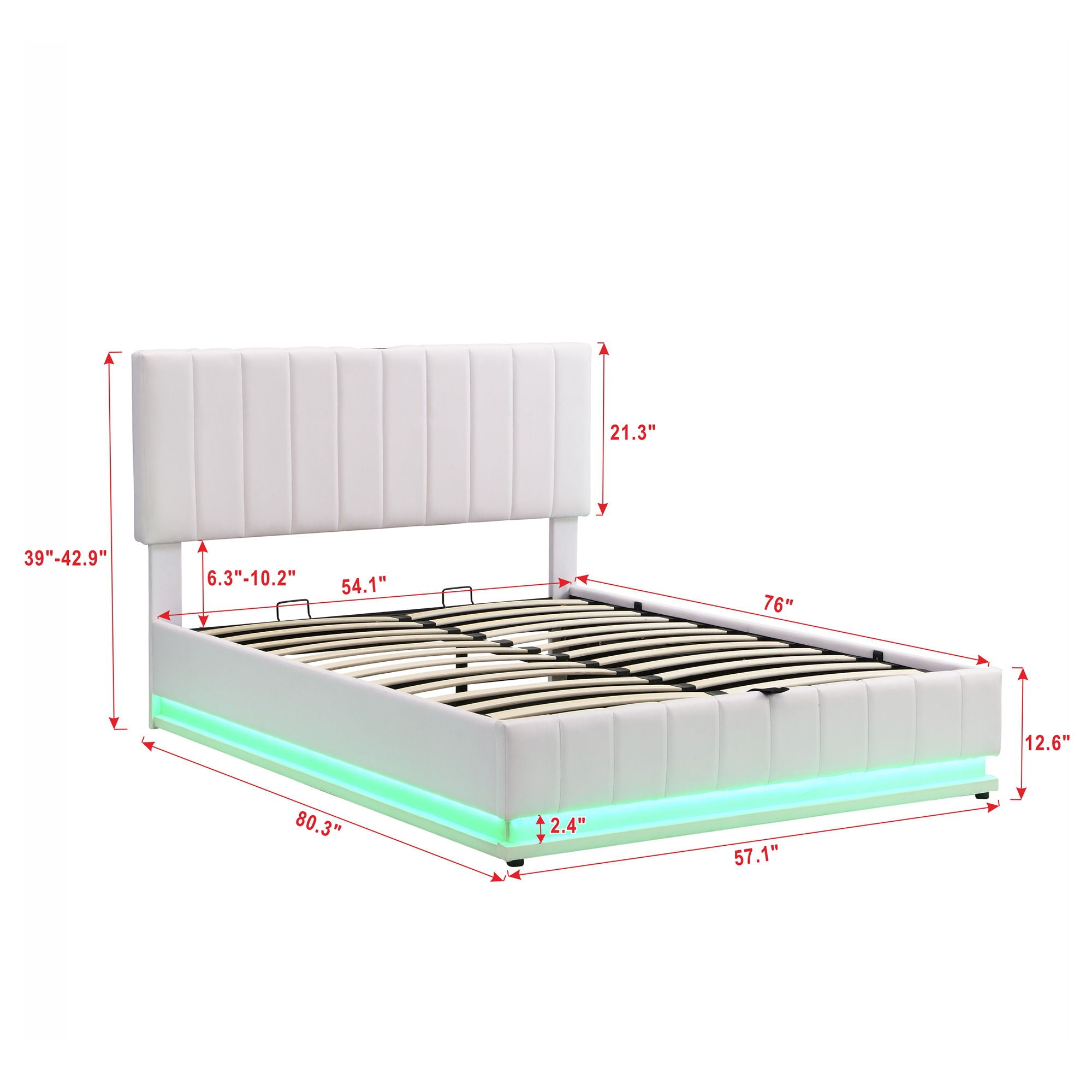 Upholstered Bed With Hydraulic Storage System And LED Light, With Sockets And USB Ports
