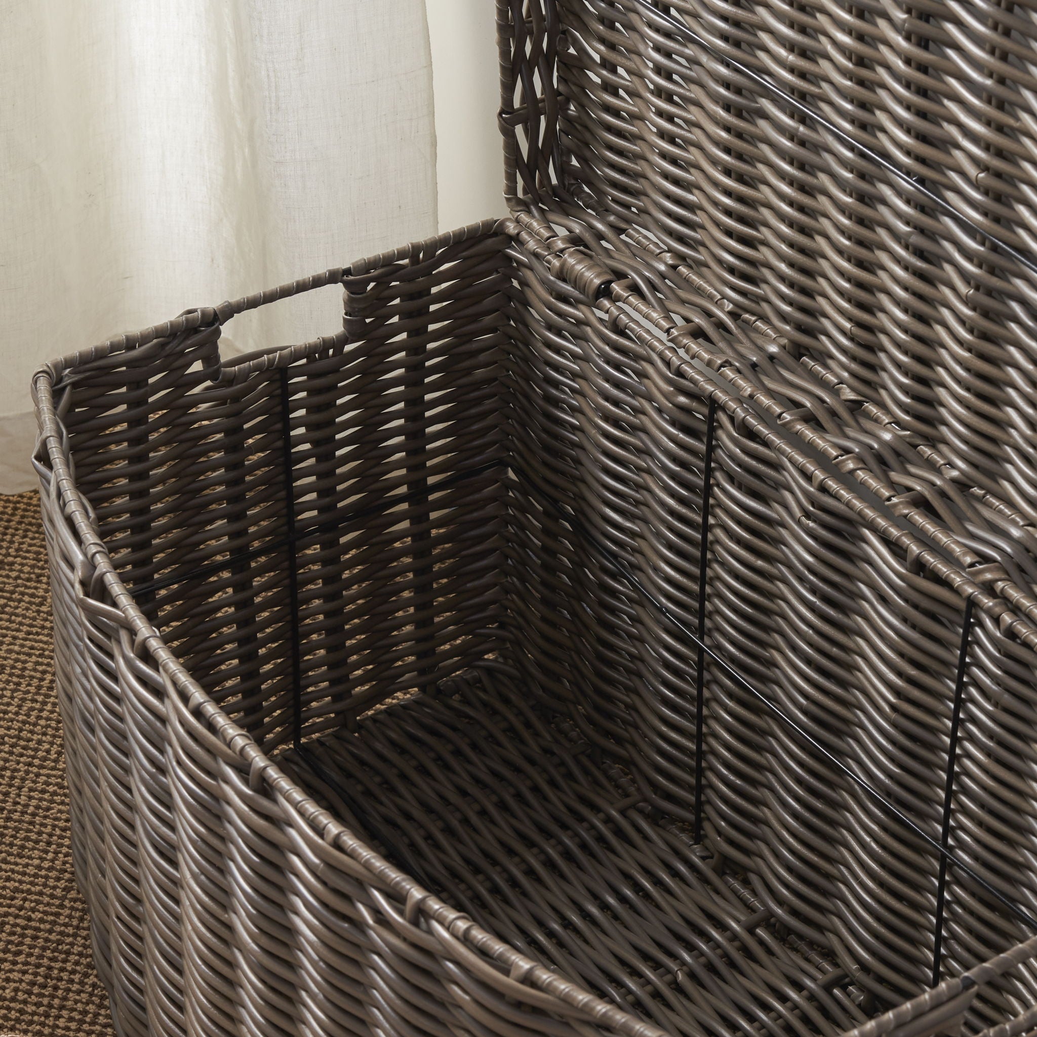 Joseph - Rectangular Curve Resin Woven Wicker Trunk With Handles Multi Purpose Storage - Walnut Brown