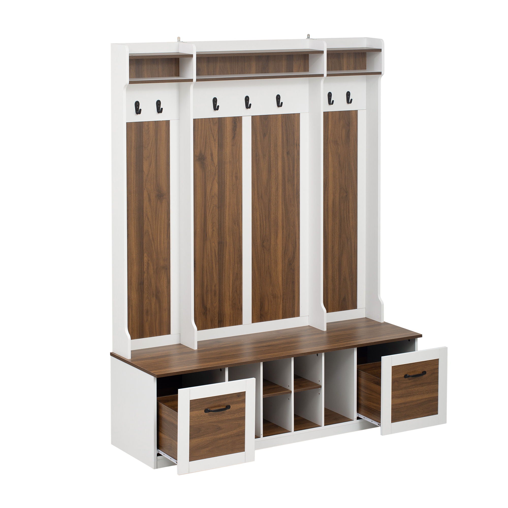 5 In 1 Entryway Bench With Coat Rack, 7 Sturdy Hooks, 2 Spacious Drawers And Adjustable Shelves