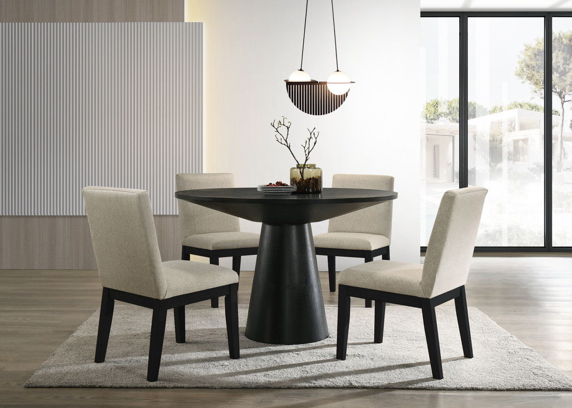 Jasper Ebony Black 5 Piece 47" Contemporary Round Dining Table Set with Pedestal Base and Black Finish Chairs