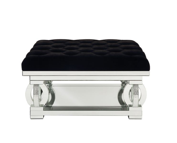 ACME Lotus - Ottoman - Mirrored & Faux Diamonds | Meri Furniture