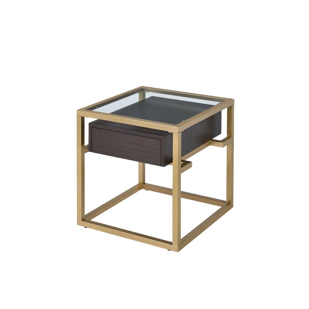 ACME Yumia - End Table - Gold & Clear Glass - 23" | Meri Furniture