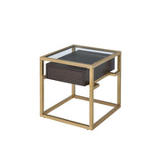 ACME Yumia - End Table - Gold & Clear Glass - 23" | Meri Furniture