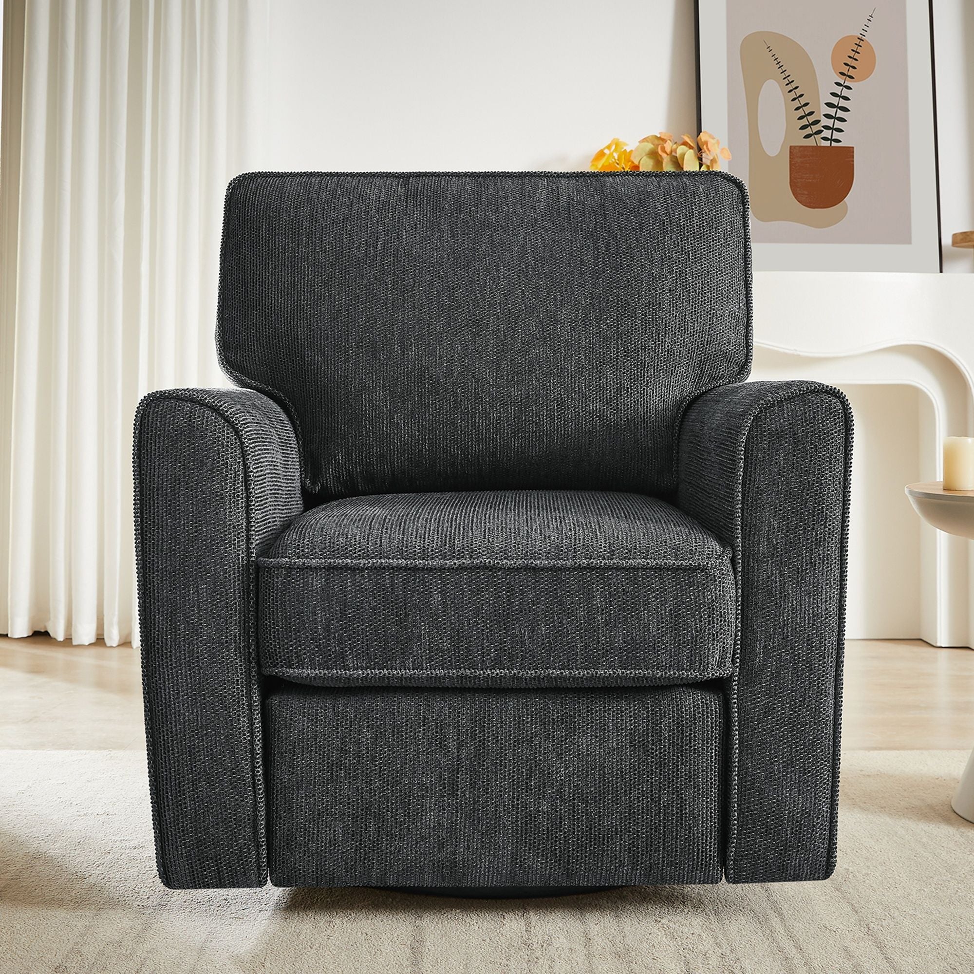 360° Swivel Accent Barrel Armchair With Side Pockets, Compact Design