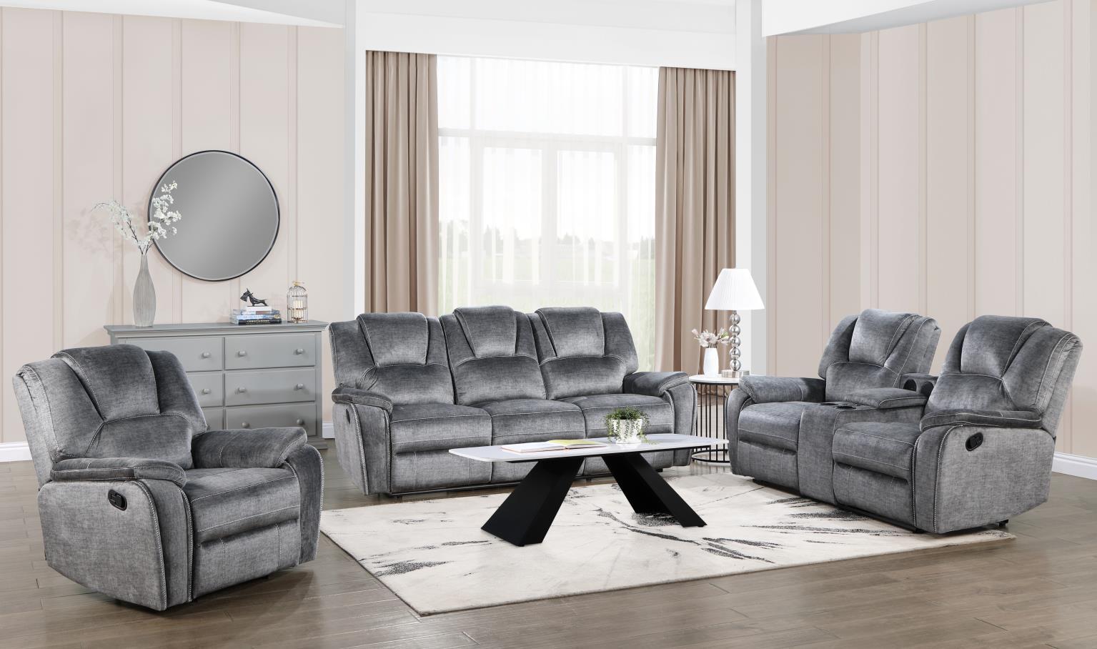 U121 - Motion Sofa With Dropdown Table - Gray