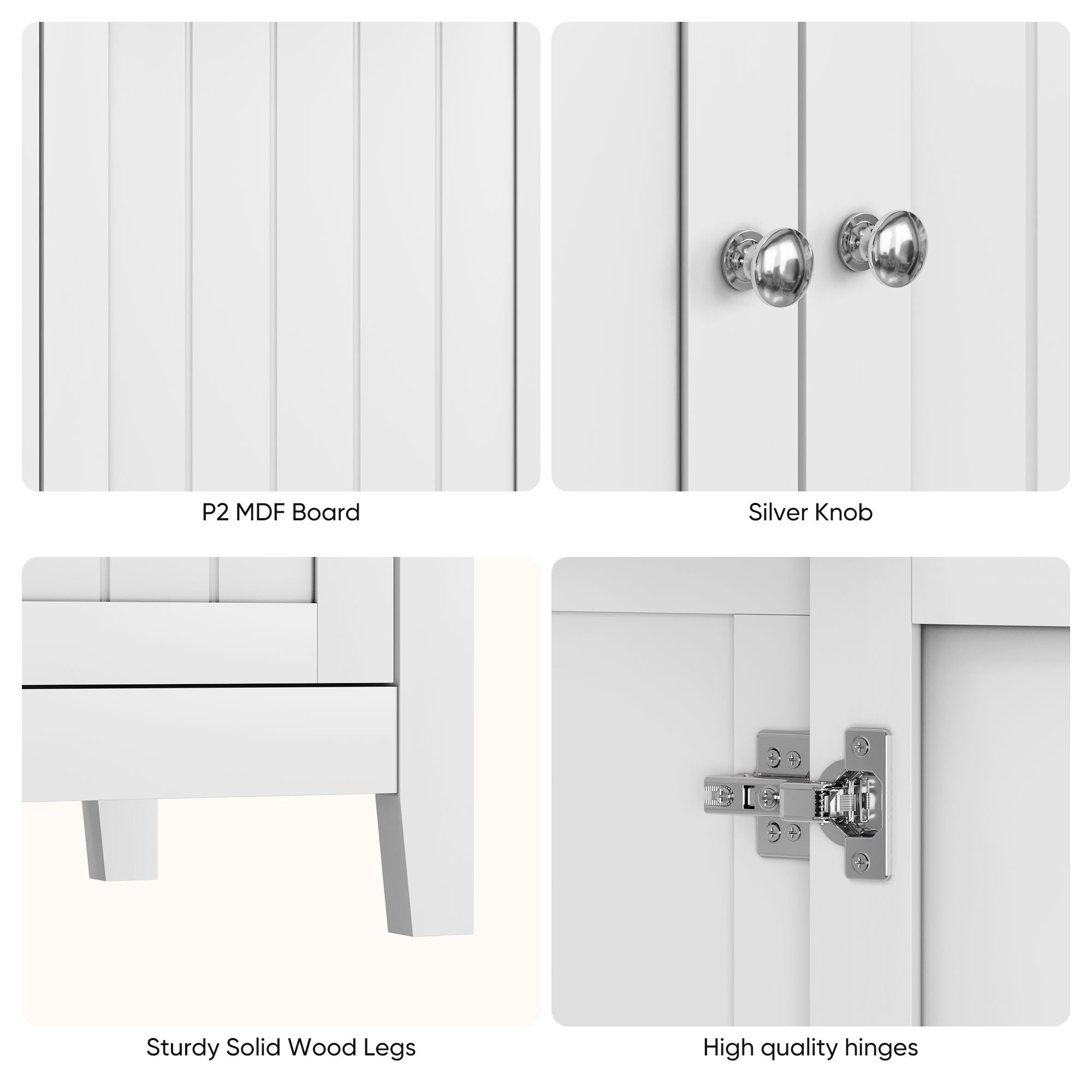 Mid Century Modern Double Door Storage Cabinet With Knobs - White