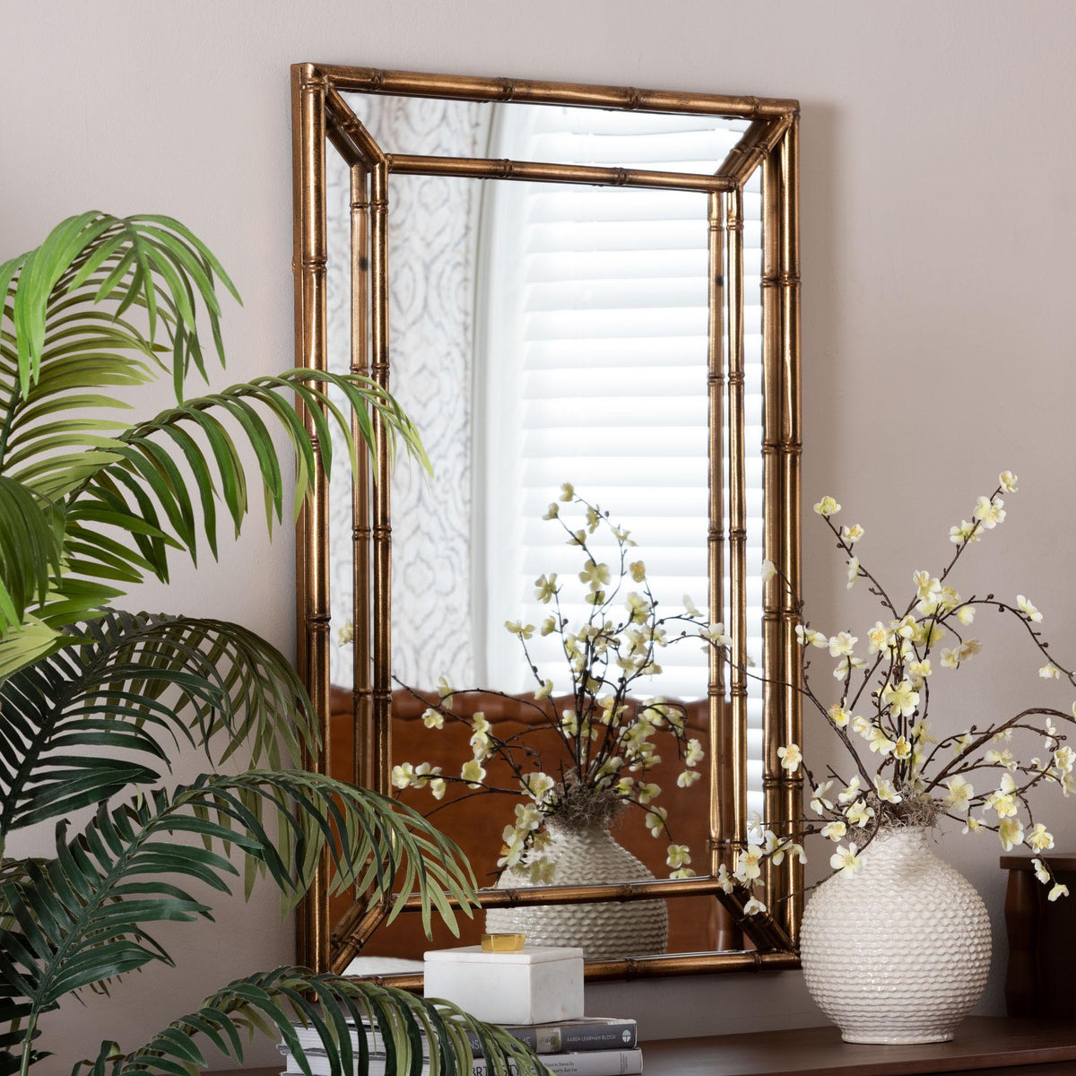 Adeliza Accent Wall Mirror with Bamboo Inspired Frame