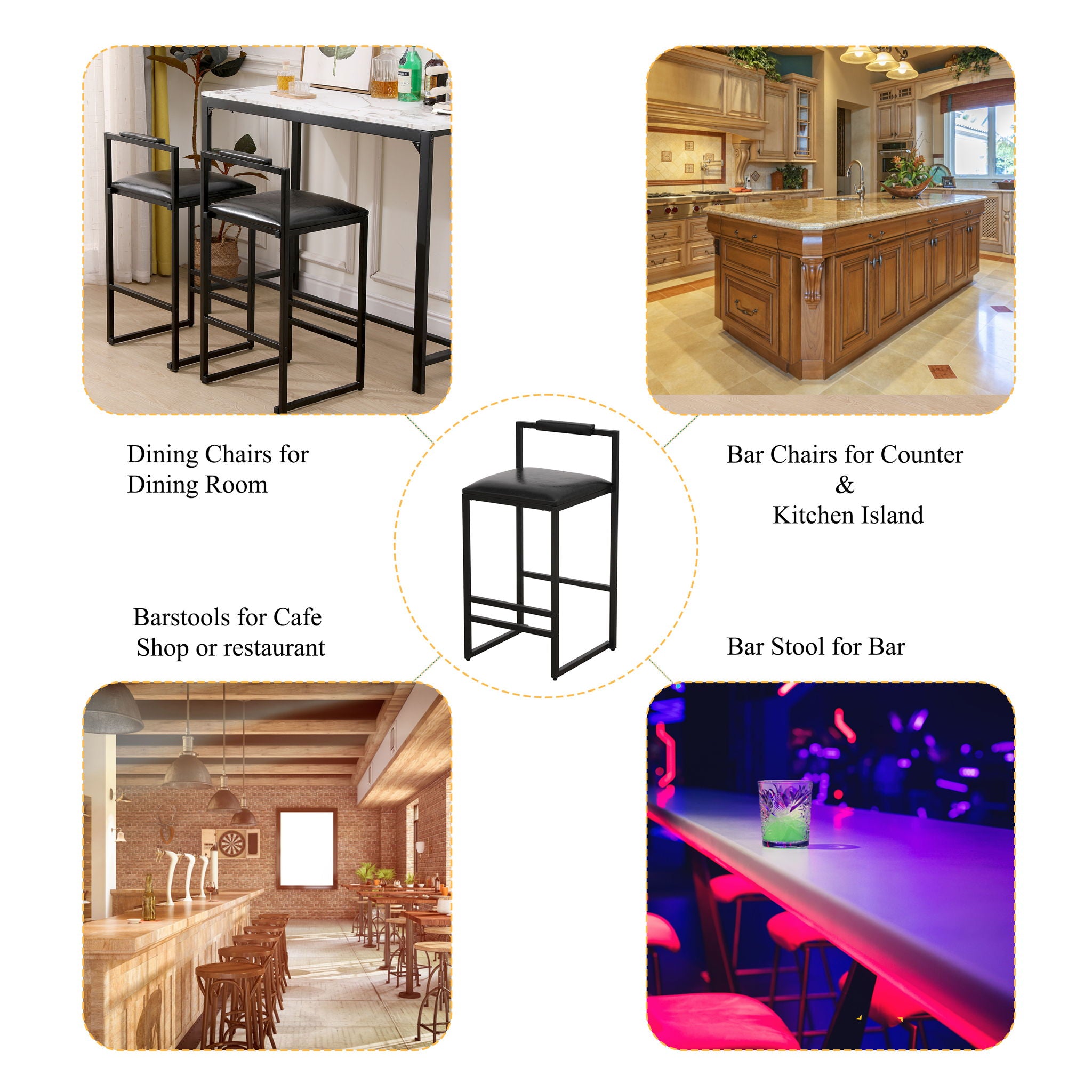 Elegant Bar Stool Set With Backrest And Footrest, Counter Height (Set of 2)