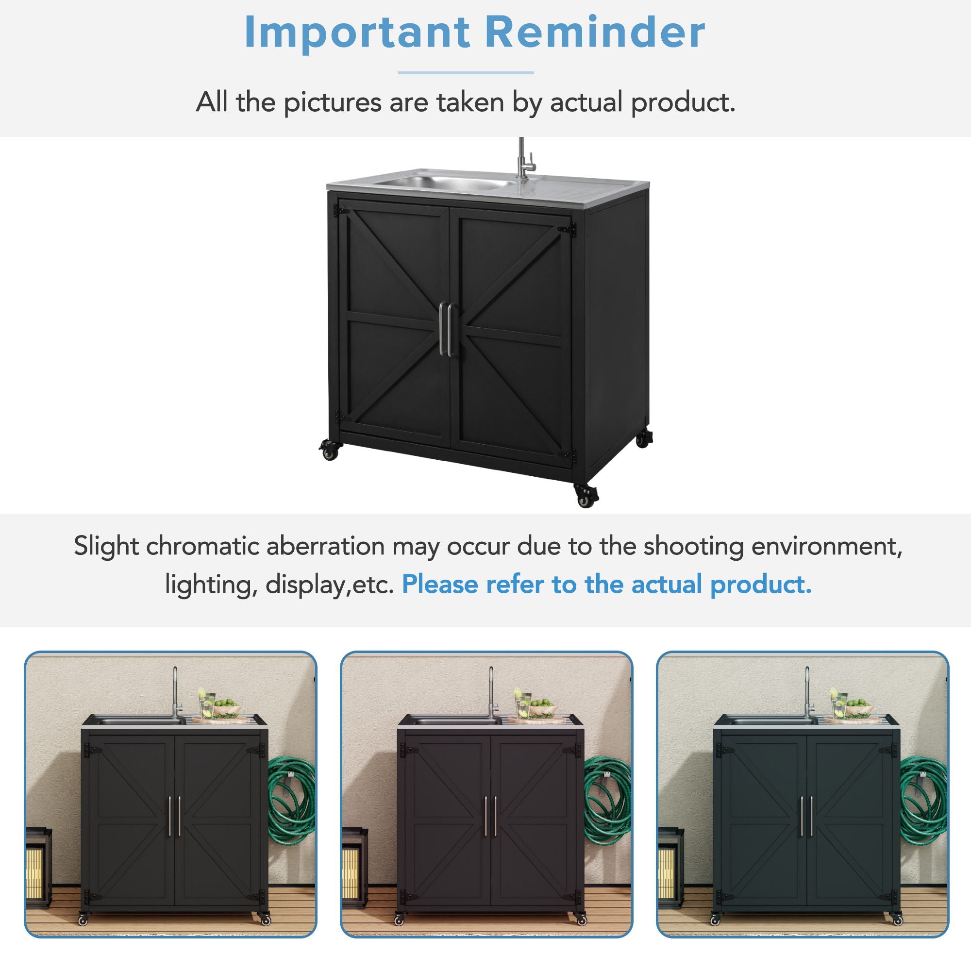 Outdoor Movable Kitchen Sink Patio Modular Kitchen Sink Station With Cabinet For Garden, Patio, Backyard - Matte Black