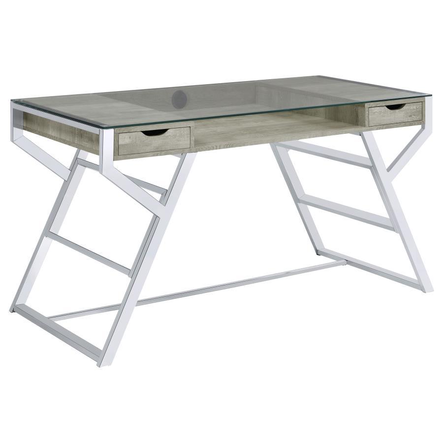 Coaster Fine Furniture Emelle - Glass Top Writing Desk - Gray Driftwood | Meri Furniture