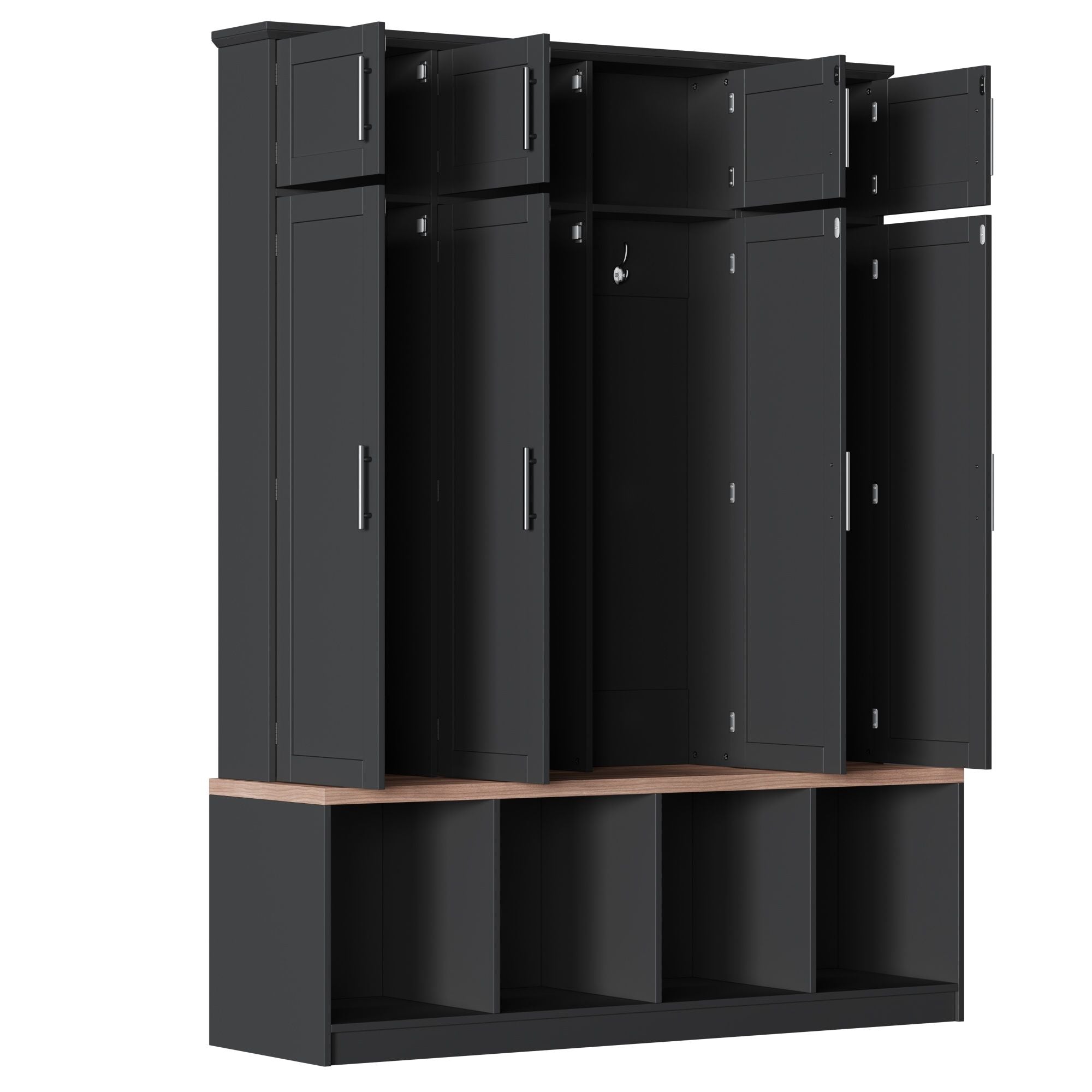 Farmhouse Hall Tree With 4 Hidden Hanging Hooks And 8 Doors