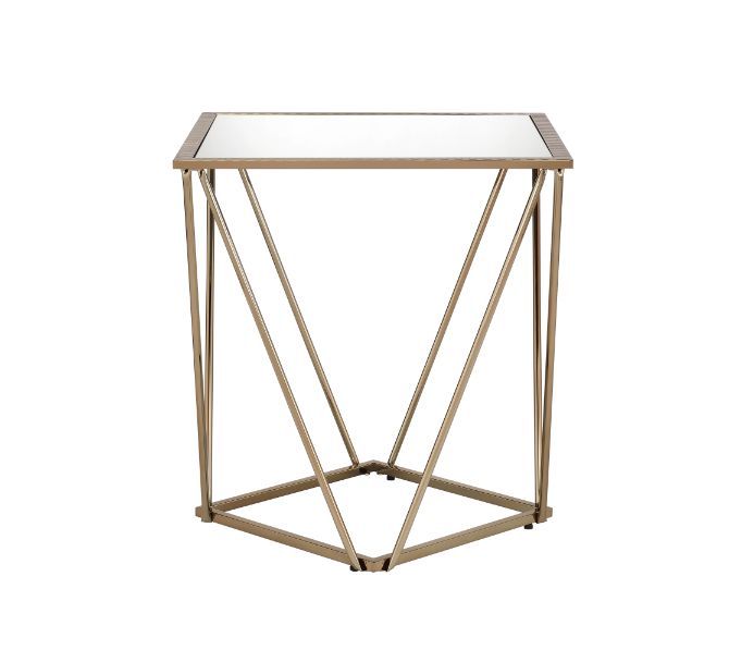 ACME Fogya - End Table - Mirrored & Champagne Gold Finish | Meri Furniture