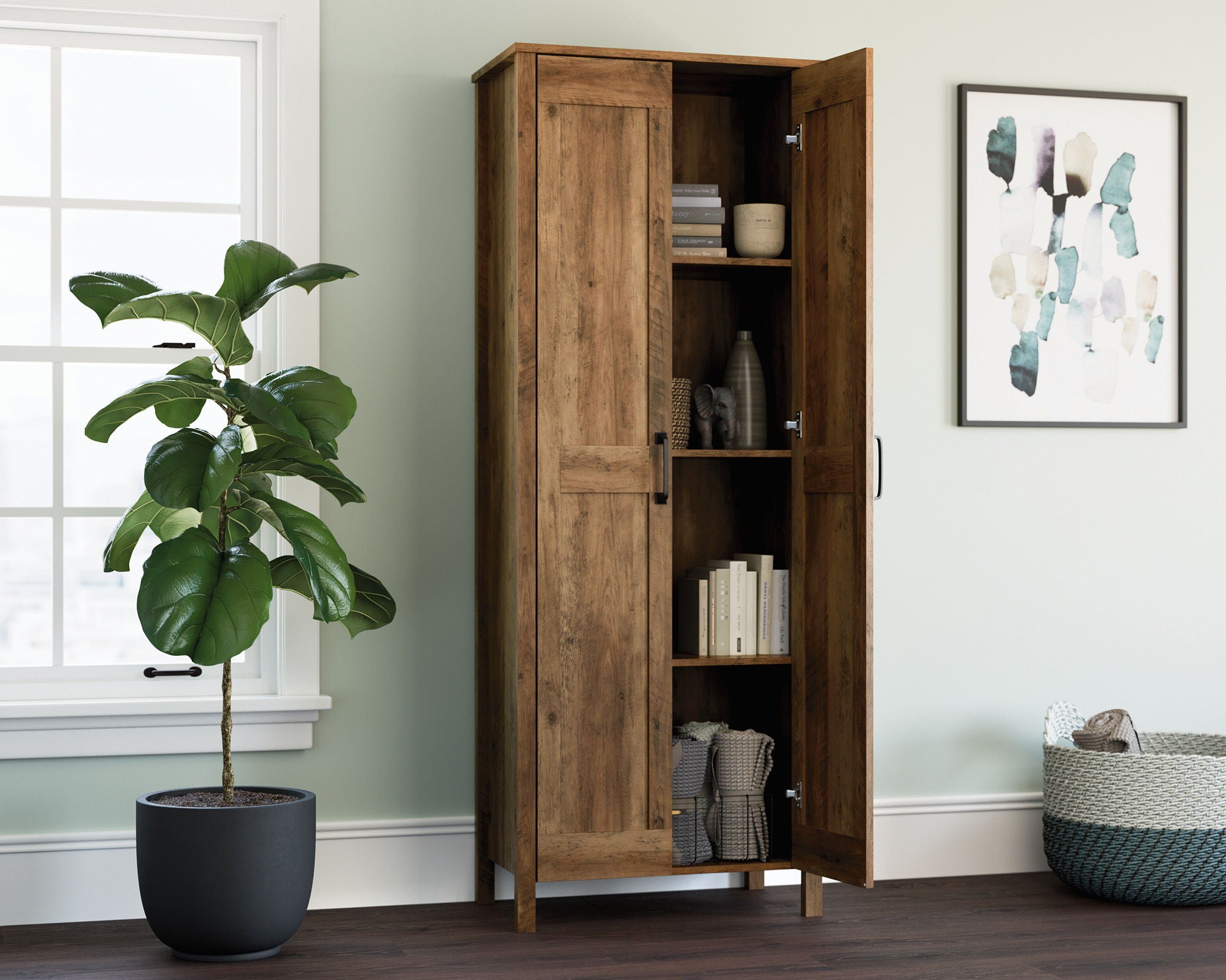 Two-Door Storage Cabinet in Pine Finish