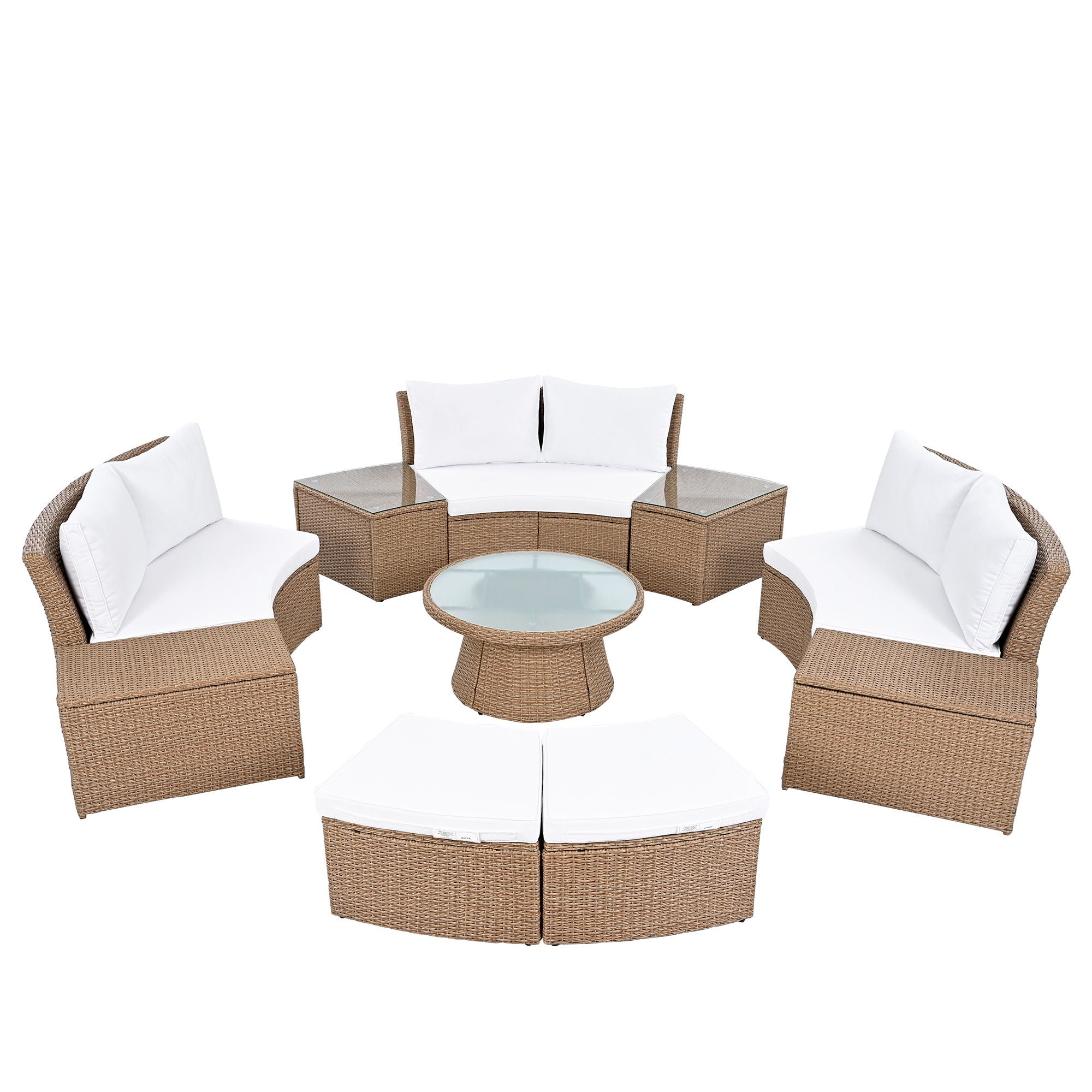 10 Piece Outdoor Sectional Half Round Patio Rattan Sofa Set