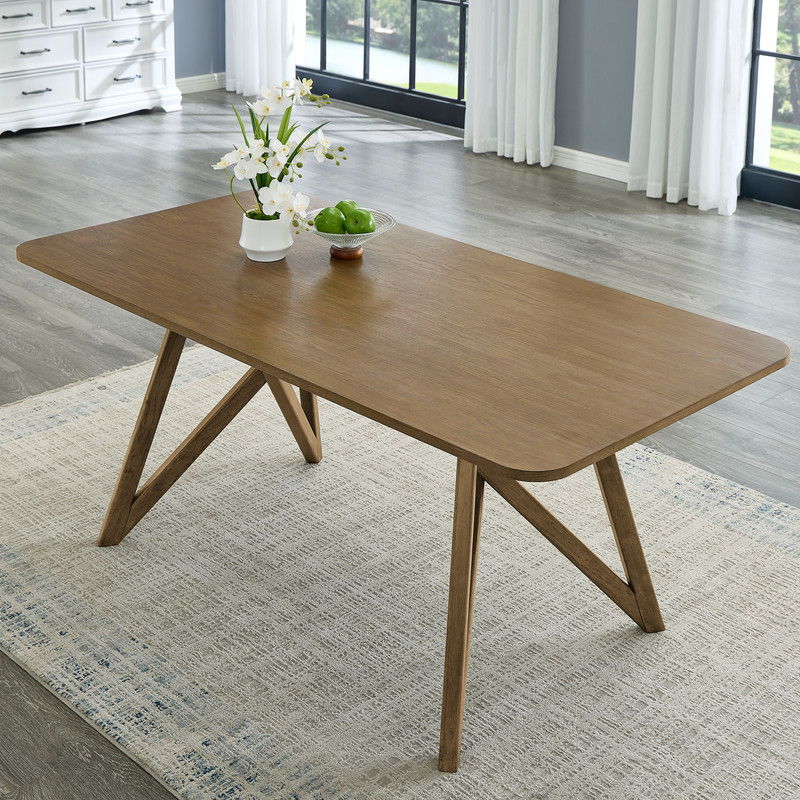 Darla 70" Rectangular Walnut Oak Geometric Cross Base Dining Table