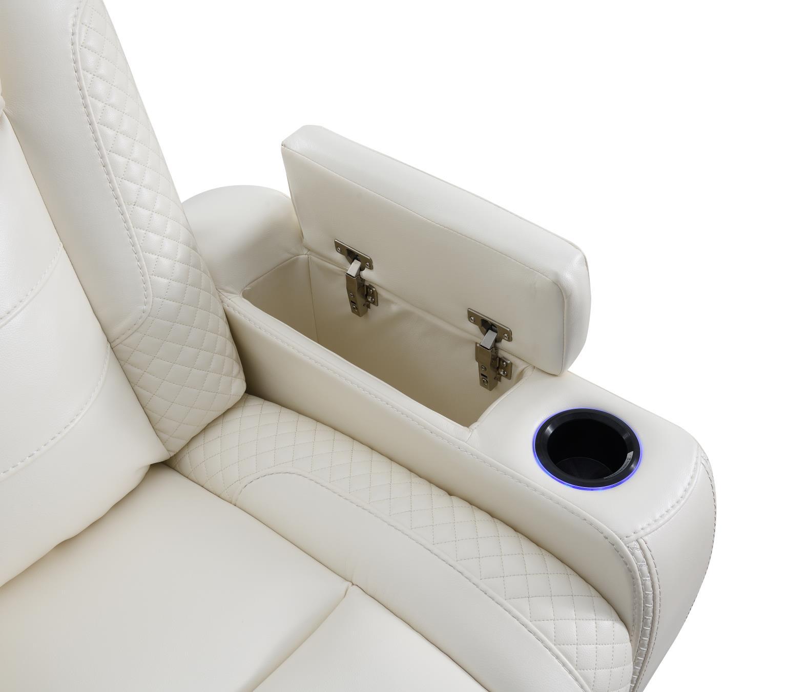 U94 - LED Power Reclining With Power Headrest, And Drop Down Table Sofa - White