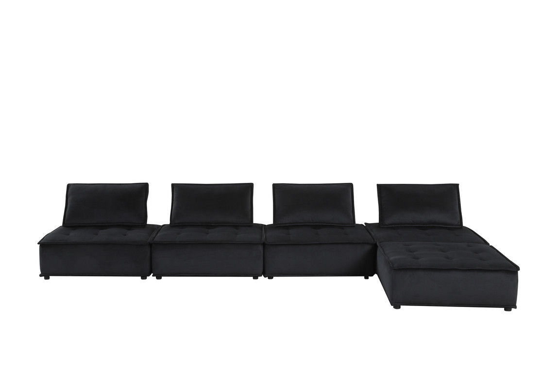 Anna 120"W Black Velvet 5 Pc Sectional Sofa