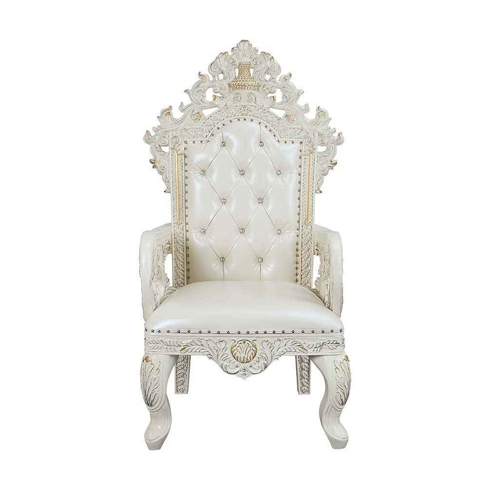 ACME Adara - Dining Chair (Set of 2) - White PU & Antique White Finish | Meri Furniture