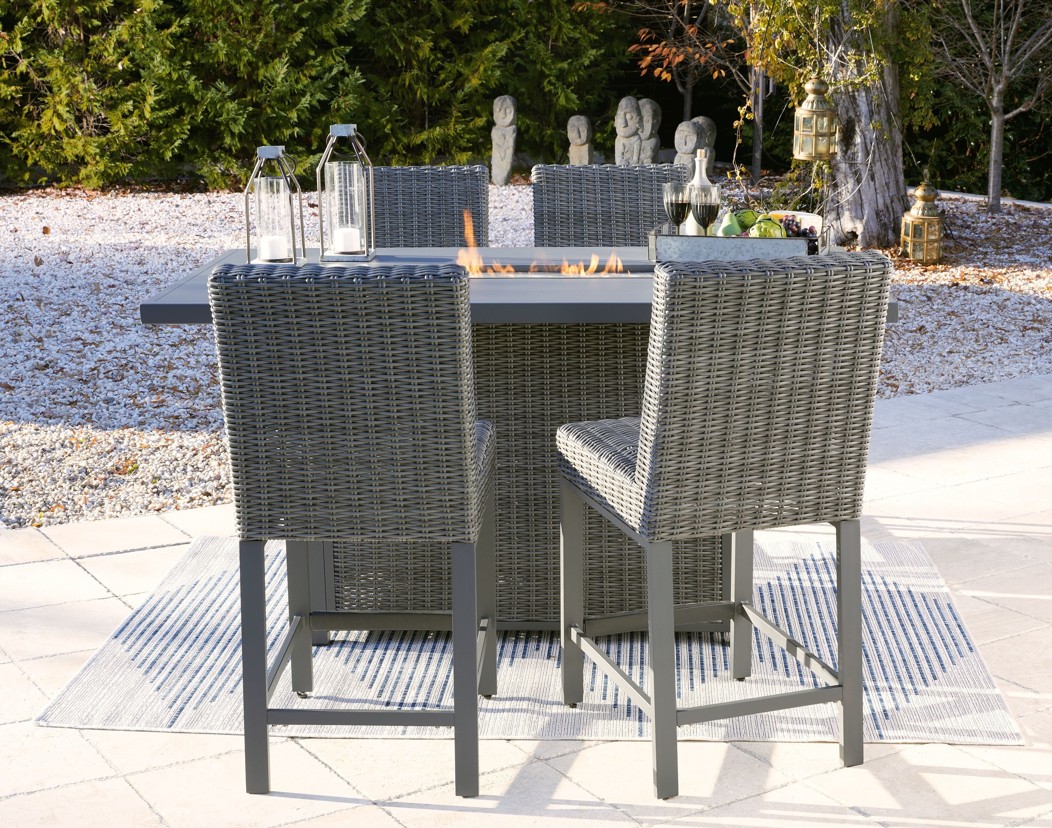 Signature Design by Ashley® Palazzo - Gray - Outdoor Counter Height Dining Table With 4 Barstools | Meri Furniture