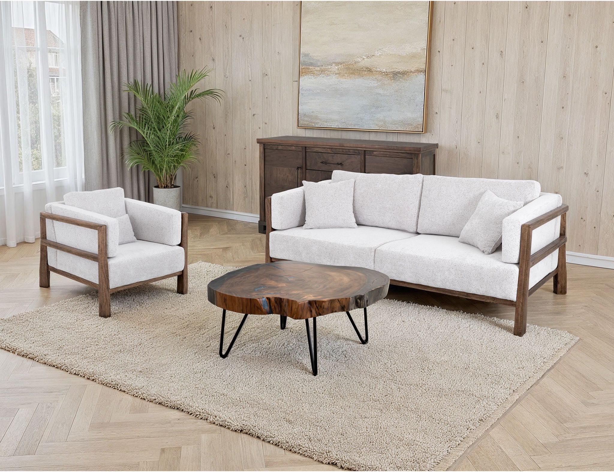 Roots - Sofa - Pearl Silver / Light Brown