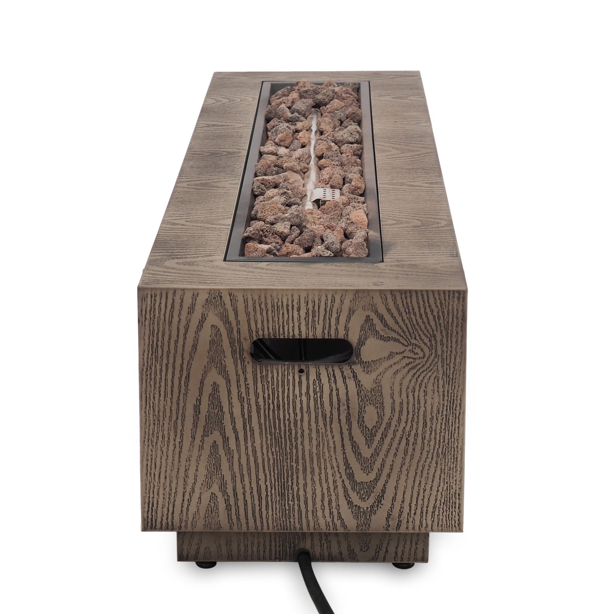 Wellington Square Iron Fire Pit With Wood Pattern Design And 50,000 Btu Output