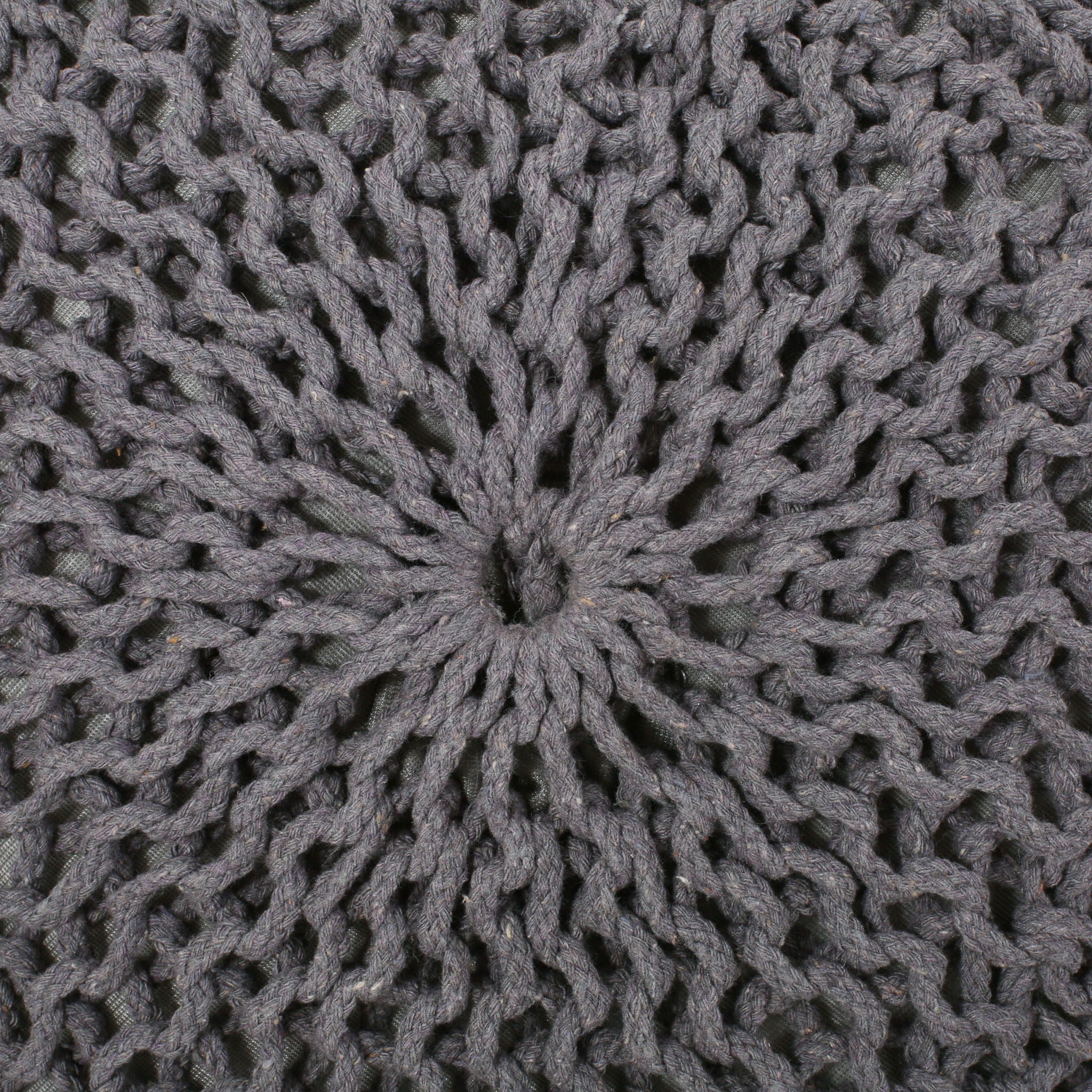 Hazel - Modern Knitted Cotton Yarn Round Pouf With Eco Friendly Pet Fibers - Dark Gray