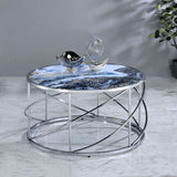 ACME Lyda - Coffee Table - Blue Marble Print & Chrome | Meri Furniture