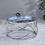 ACME Lyda - Coffee Table - Blue Marble Print & Chrome | Meri Furniture
