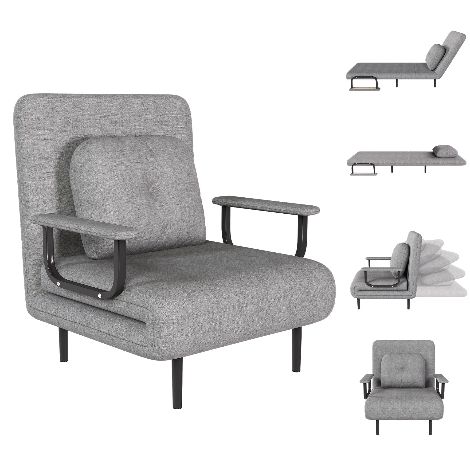 3 In 1 Convertible Folding Sofa Bed With Adjustable Backrest And Pillow