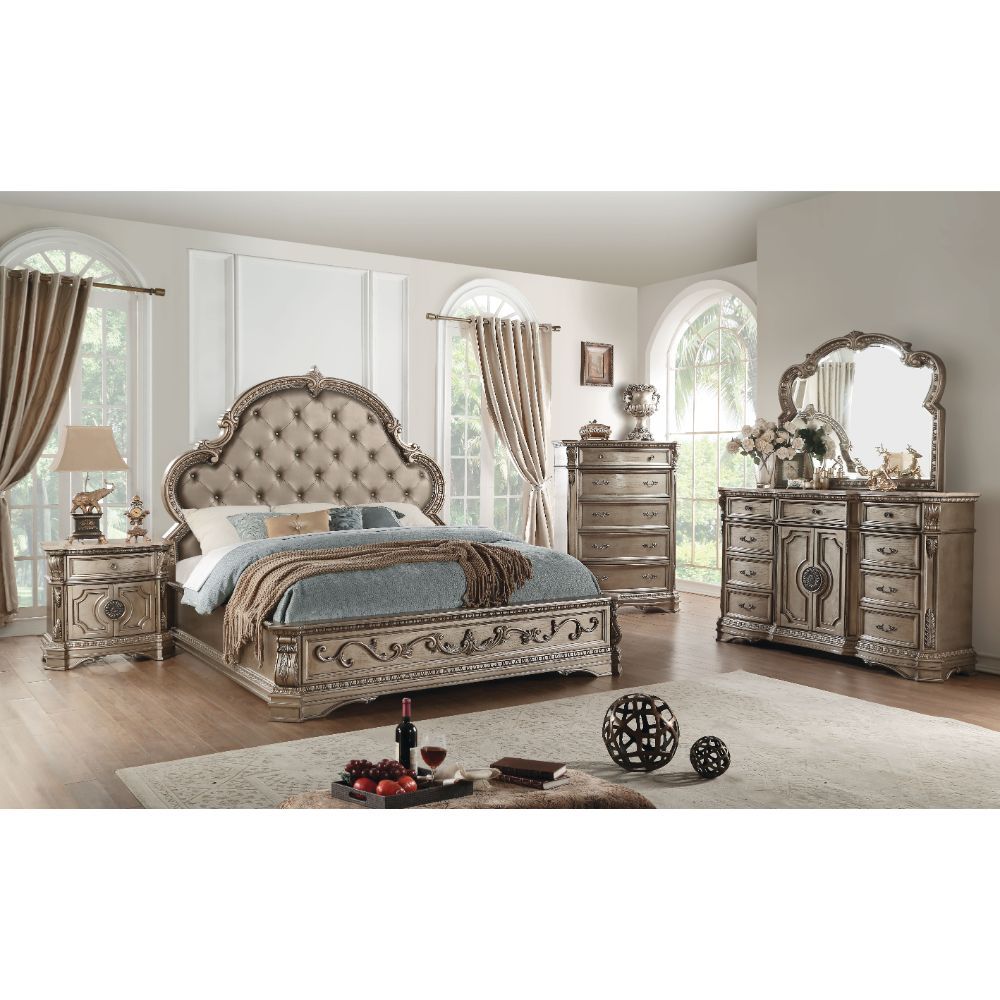 ACME Shaped Top • 9 Drw & 2 Wooden Doors with 1 Shelf Inside (Recessed Front Panels). | Meri Furniture