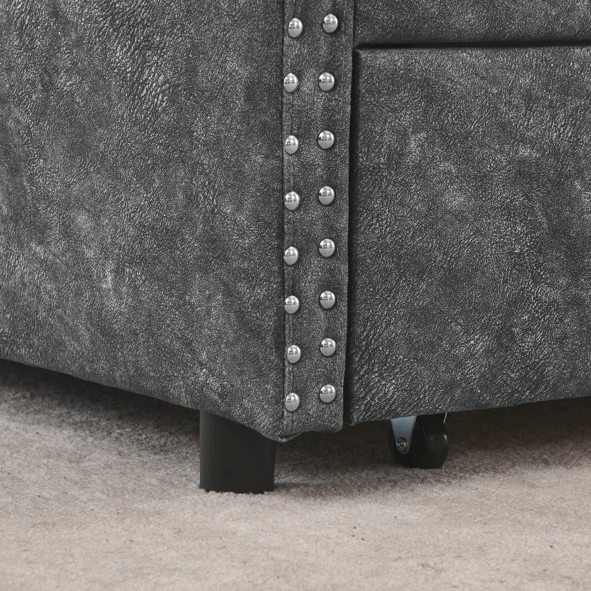 Upholstered Tufted Daybed With Drawers, Waved Arms