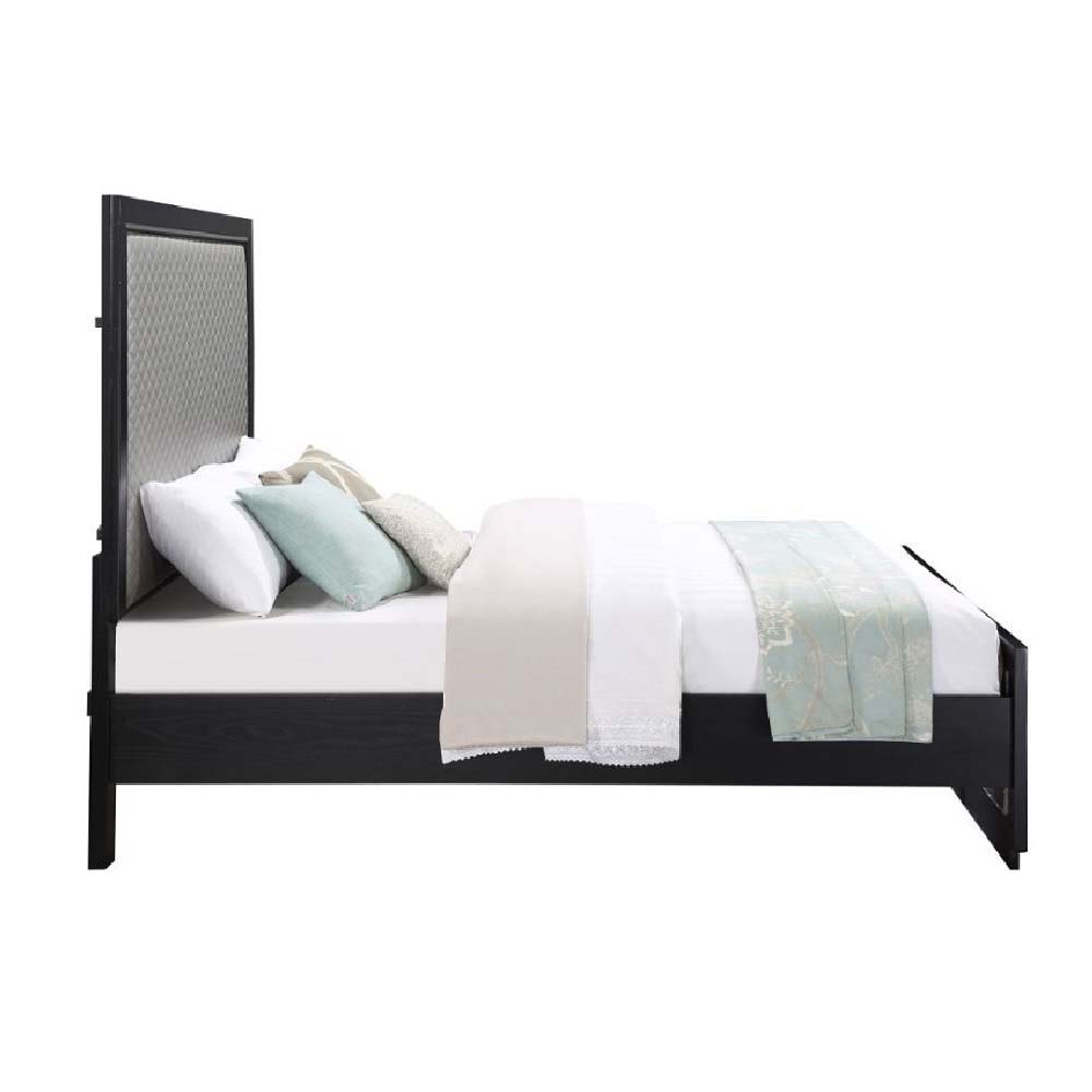 ACME Nicola - Queen Bed - Silver PU & Black Finish | Meri Furniture