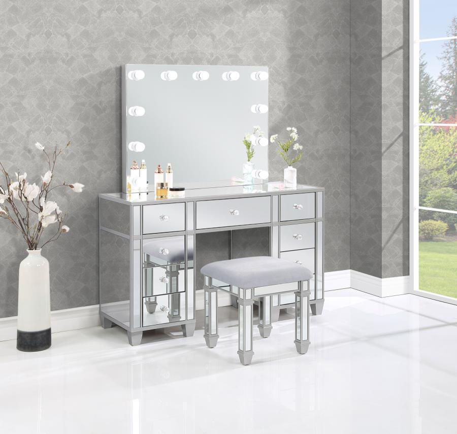Coaster Fine Furniture Allora - 9-Drawer Vanity Set With Lighting - Metallic Silver | Meri Furniture