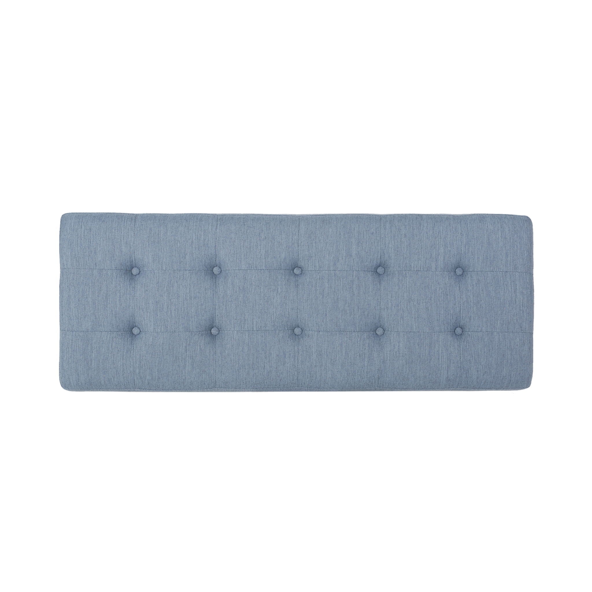 Upholstered Ottoman With Button Tufted Waffle Stitch And Black Geometric Legs - Light Blue