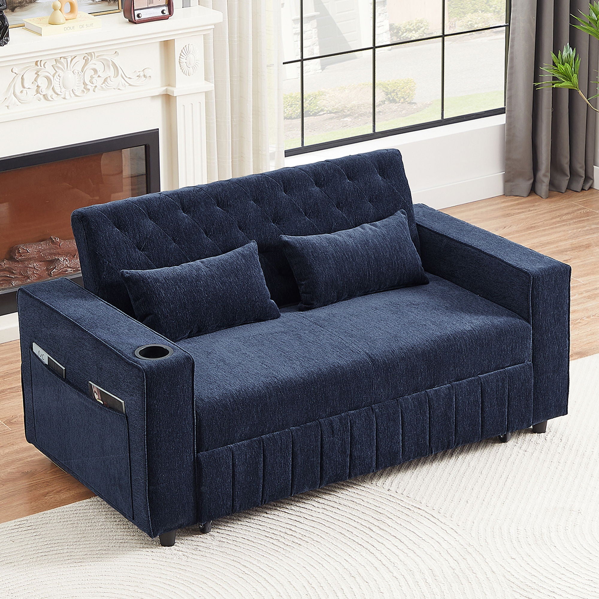Pull-Out Sofa Bed Convertible Couch With Adjustable Backrest For Living Room