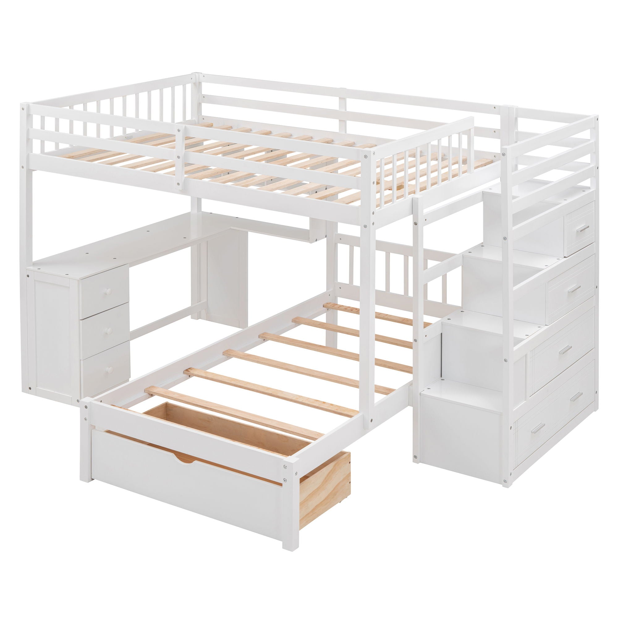 Bunk Bed With Desk, Drawers And Shelves